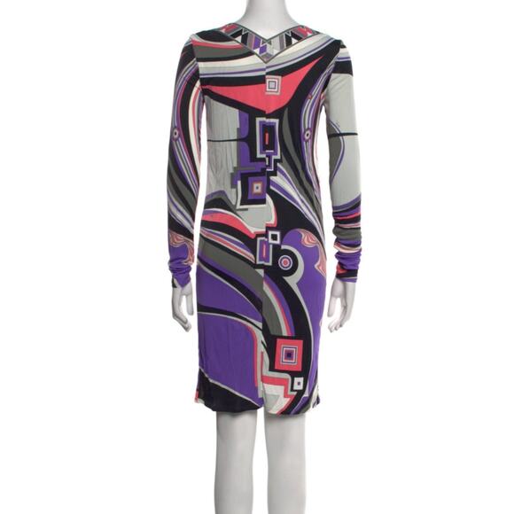 Emilio Pucci Purple Multicolor Signature Print Summer Dress S sz - Picture 3 of 16